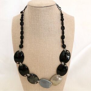 Chicos black enamel disc necklace glass black beads 19"